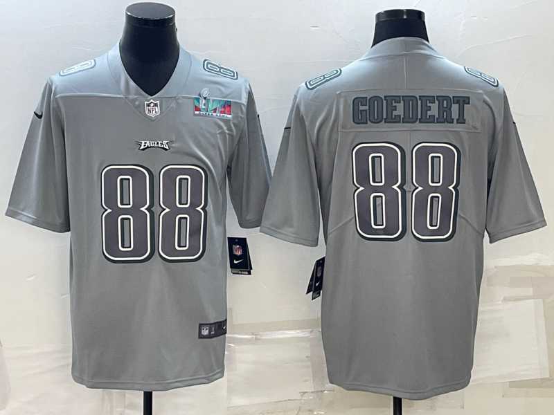 Mens Philadelphia Eagles #88 Dallas Goedert Gray Super Bowl LVII Patch Atmosphere Fashion Stitched Jersey